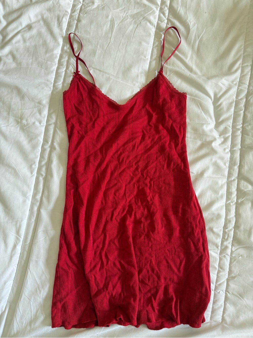 Red Slip Chemise with Lace Trim
